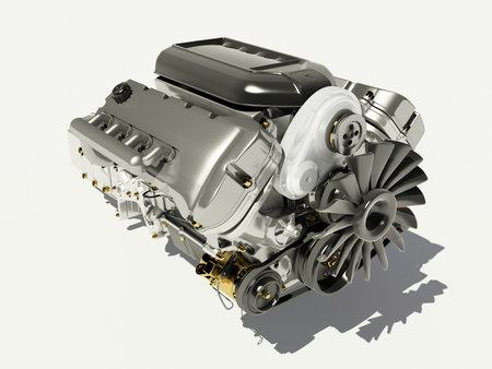 The engine of the car on a white background..3d renderの写真素材
