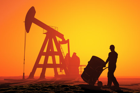 Working with a barrel of oil..3d renderの写真素材
