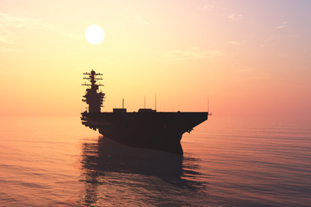 The military ship in the sea .3d renderの写真素材