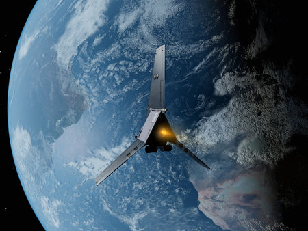 Space transport on a background of the sky."Elements of this image furnished by ",3d renderの写真素材