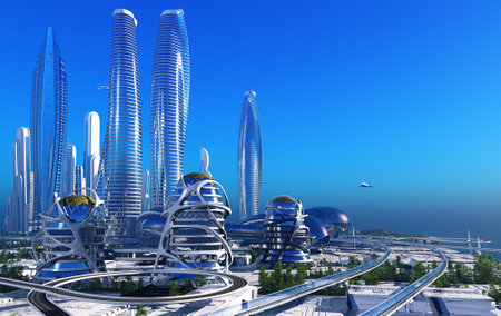 Future City on the coast.3d renderの写真素材