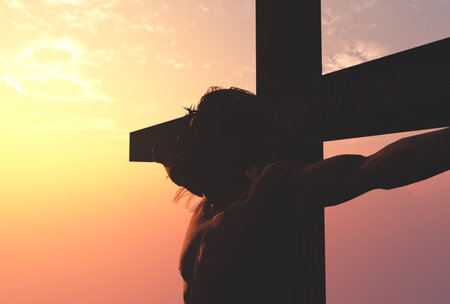 Jesus on a background of the sky ,3d renderの写真素材