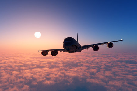 Passenger plane above the clouds. 3d renderの写真素材