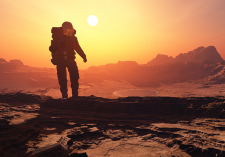 The astronaut on the background of the planet.,3d renderの写真素材
