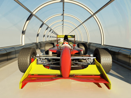 Racing cars in a glass tunnels.,3d render