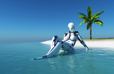 Cyborg on the seashore..3dの写真素材