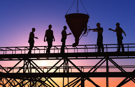 Silhouette of the workers on a background of the sky ,3d renderの写真素材