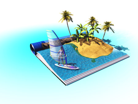 The man with the sail on the magazine. 3d renderingの写真素材