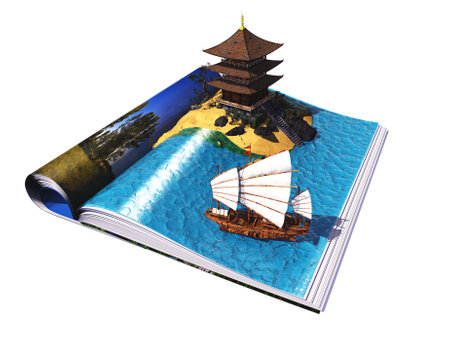 Vintage sailboat on the magazine. 3d renderingの写真素材