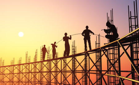 Silhouette of the workers on a background of the sky ,3d renderの写真素材