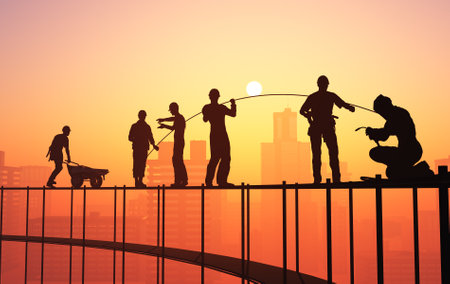 Silhouette of the workers on a background of the sky ,3d renderの写真素材