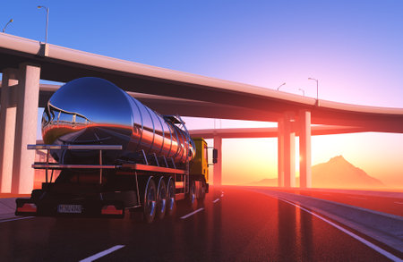 Truck driven by fuel on the road.,3d renderの写真素材