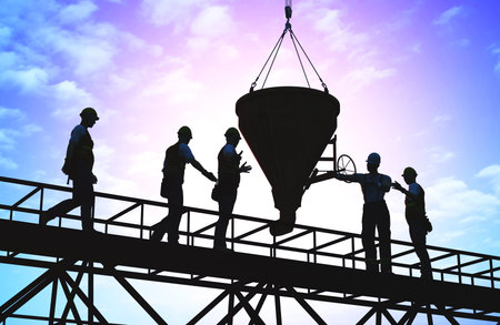 Silhouette of the workers on a background of the sky ,3d renderの写真素材