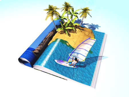 The man with the sail on the magazine. 3d renderの写真素材