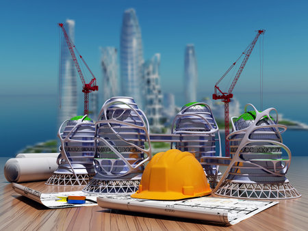 House of the Future on the background of the landscape..,3d renderの写真素材