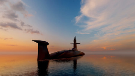 The military ship in the sea .3d renderの写真素材