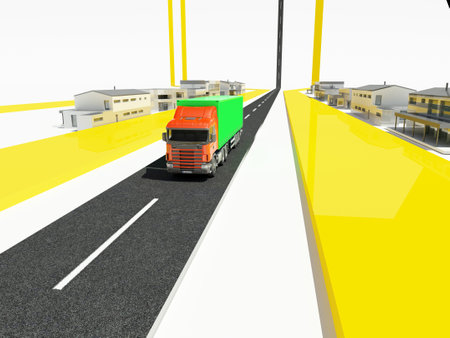 Model and city and roads on a white background. .3d renderの写真素材