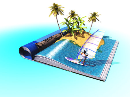 The man with the sail on the magazine. 3d renderingの写真素材