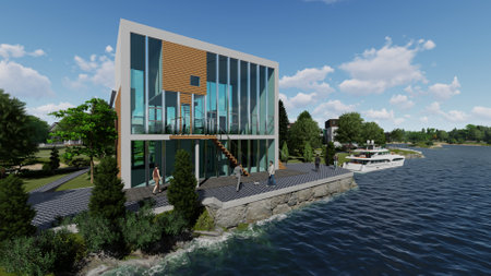 Future City on the coast.3d renderの写真素材