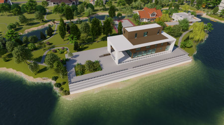 Future City on the coast.3d renderの写真素材