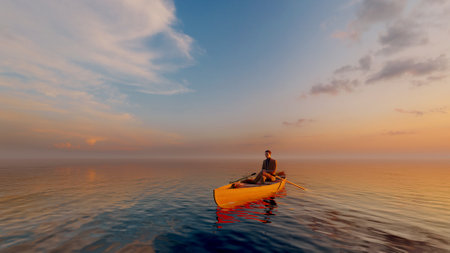 Vintage sailboat sailing in the sea.,3d renderの写真素材