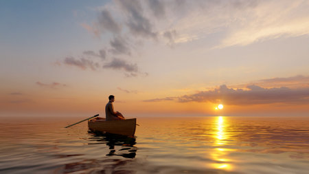 Vintage sailboat sailing in the sea.,3d renderの写真素材