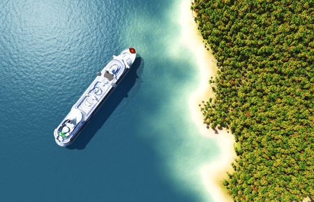 A modern liner is in an ocean,3d renderの写真素材