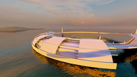 City on the water..,3d renderの写真素材