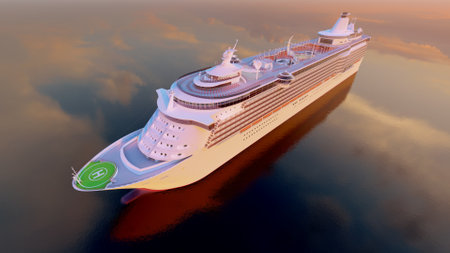 A modern liner is in an ocean,3d renderの写真素材