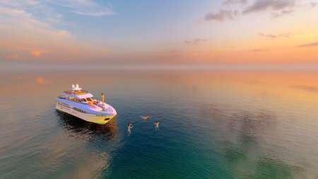 Yacht in the sea 3d renderの写真素材