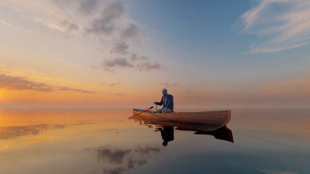 Vintage sailboat sailing in the sea.,3d renderの写真素材