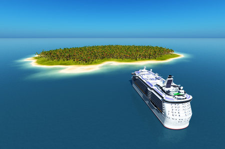 A modern liner is in an ocean,3d renderの写真素材