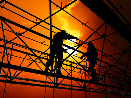 Silhouette of the workers on a background of the sky ,3d renderの写真素材