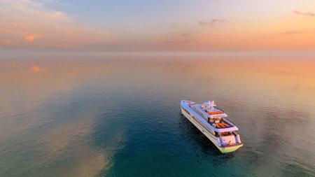 Modern yacht near the island.,3d renderの写真素材