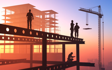 Builders at the construction site.,3d render