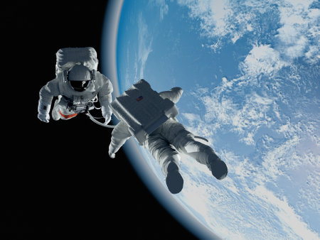 The astronaut on a background of a planet, 3d renderの写真素材