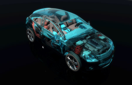 Model cars on a black background.,3d render