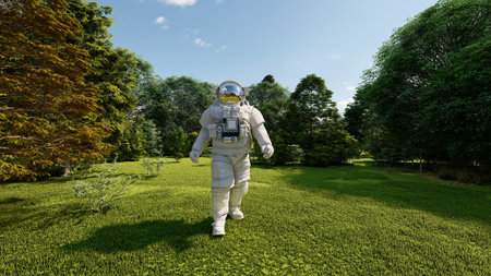 Astronaut on a green field.,3d render