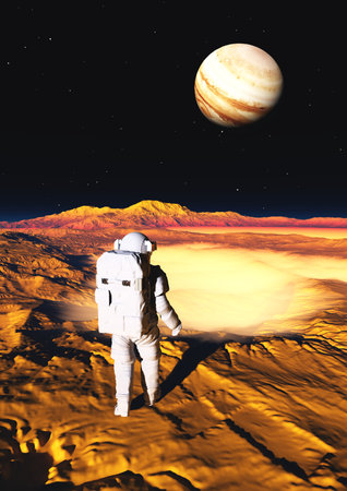 The astronaut on the background of the planet ,3d renderの写真素材