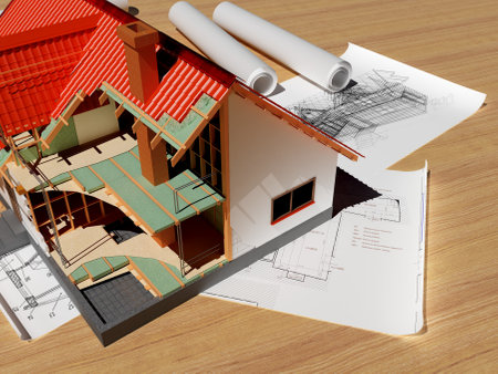 Model house on the table.3d renderの写真素材