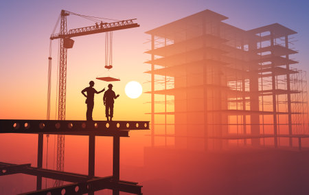 Silhouette of the workers on a background of the sky ,3d renderの写真素材