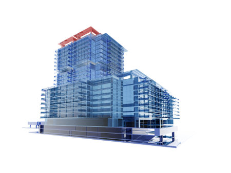 The graphic image of building construction on a white background,3d renderの写真素材