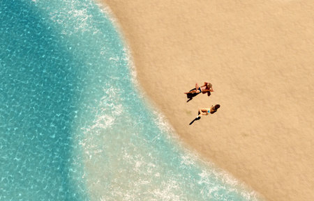 People on the shore,3d renderの写真素材