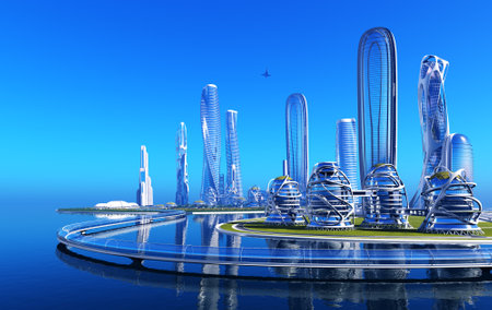 Panorama of the city.3d renderの写真素材