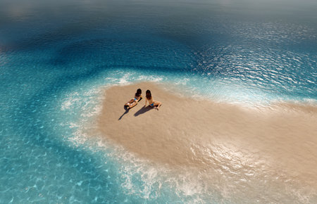 People on the shore,3d renderの写真素材