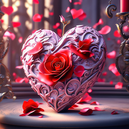 Heart and roses. Romantic AI generated image. Valentine's Day, wedding, engagement. Love in picturesの素材
