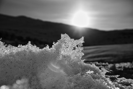 Ice crystals in a snow-covered landscape in the high mountains of Norway. Scandinaviaの写真素材