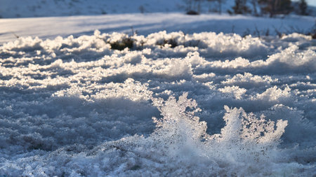 Ice crystals in a snow-covered landscape in the high mountains of Norway. Scandinaviaの写真素材