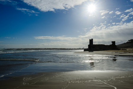 Views at the winter beach, sea and sunの写真素材