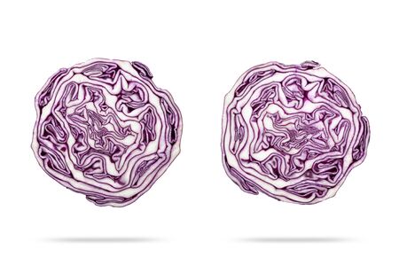  cutaway purple cabbage on a white background.の写真素材
